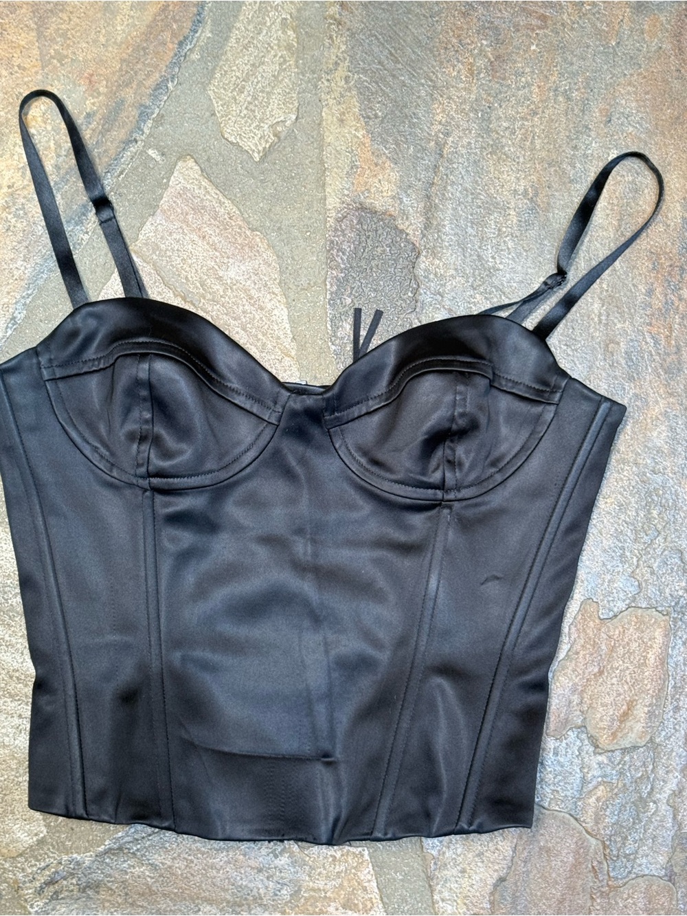Satin Black Bustier Crop Top - Women's Bra Top